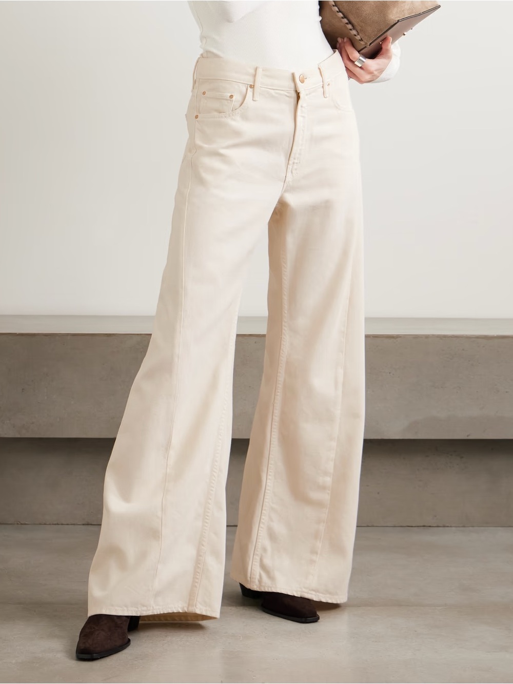MOTHER Snacks Lemon Twist High-Rise Wide-Leg Jeans in Natural Size 27